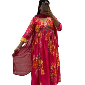 New Special ALIA Cut Style V Neck Anarkali Gown for Ladies Casual Wear with Dupatta Made of Viscose Indian Clothes - Product Image 1