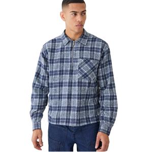 Camisa a cuadros cepillada con cremallera de cuarto personalizada de moda nueva de la mejor calidad para hombres en fabricación al por mayor al precio más bajo - Product Image 1
