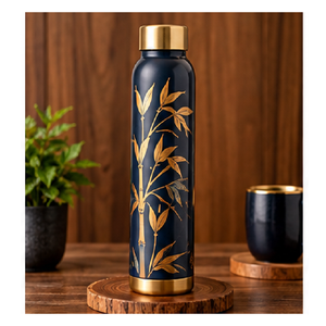 Botella de Agua de Cobre de Lujo Moderna, Diseño de Mármol Blanco y Negro, Tapa Dorada, Portátil, para Viajes - Product Image 6
