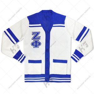 Robe cardigan longue et flexible à demi-manches en tricot 100 % acrylique épais et chaud avec emblème brodé, Sorority Zita Phi Bita - Product Image 1