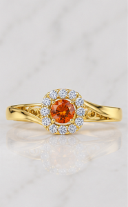 Bague halo en argent sterling 925 plaqué or avec saphir orange CZ, coupe ronde, style vintage, bague de fiançailles, bijoux fins pour femmes - Product Image 4