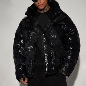 Veste matelassée unisexe à col montant brillant et capuche, style décontracté, haute qualité, vente en gros, vestes gonflées personnalisées toutes tailles - Product Image 1