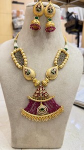 RAY FINE ORNATES <b>Ruby</b> Pink Bridal <b>Necklace</b> Set 22K Gold Plated Vintage IGI Certified Luxury Indian Wedding Jewelry Statement - Product Image 2