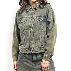 Chaqueta Bomber de Mezclilla para Mujer, Manga Larga, Color Sólido, Algodón Lavado, Cuello Camisero, Corta, Invierno, Ecológica, Impermeable - Product Image 2