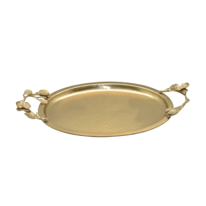 Plateau décoratif vintage élégant en acier inoxydable ovale avec poignées en feuilles de bambou pour la maison et l'hôtellerie à prix avantageux - Product Image 2