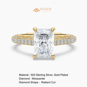 Anillo de compromiso de moissanita plateada con corte radiante y halo oculto, joyería de lujo para novia, boda y aniversario, tendencia en EE. UU. - Product Image 6