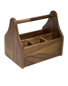 Organisateur de vaisselle en bois d'acacia, rectangulaire, à un seul niveau, style classique, sur pied, pour ateliers, avec poignée non pliable - Product Image 1