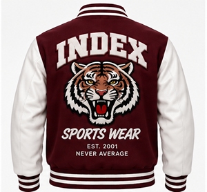 Chaqueta Varsity para Hombre, Color Granate y Blanco, Corte Regular, Cuello Camisero, Cierre de Botones, Logotipo Bordado, Ropa de Otoño - Product Image 2
