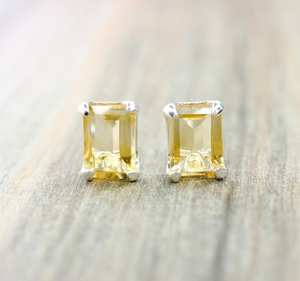 <b>Emerald</b> Cut Citrine <b>Stud</b> Earrings Sterling Silver November Birthstone Minimalist Women Jewelry Wholesale Supplier - Product Image 4