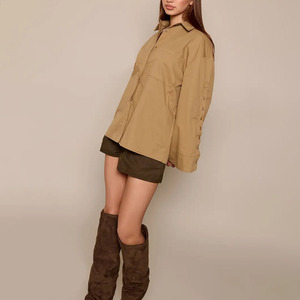 Chemise décontractée pour femme, coupe ample, couleur unie, boutonnée, manches longues, en popeline, de haute qualité, chemise formelle pour femme - Product Image 3
