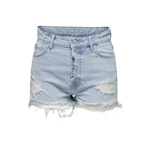 Shorts en jean imperméables taille haute à braguette boutonnée, déchirés, respirants, coupe droite, en coton, avec poches, logo personnalisable, diverses couleurs - Product Image 1
