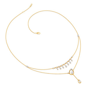 Layered Cascade Diamond <b>Necklace</b> with <b>Delicate</b> Hanging Drops and Elegant Leaf Inspired Center Design - Product Image 3