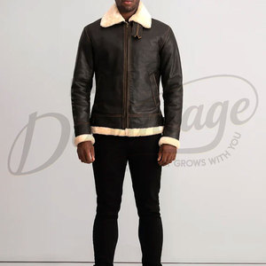 Veste en cuir marron foncé de qualité supérieure pour homme, doublée de fausse fourrure, style aviateur, veste de motard, veste d'hiver, veste de pilote - Product Image 4
