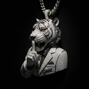 TIARAS JEWELS Pendentif Animal Tigre en Moissanite, Argent 925 Plaqué Rhodium, 60g, Micro-incrustation, Style Hip Hop, Unisexe, Cadeau de Fête - Product Image 4