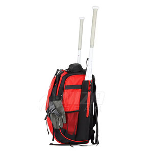 Red Solid Nylon Baseball <b>Backpack</b> Bat Holder Glove Pocket Unisex Sports Bag Casual Eco Friendly <b>Big</b> Capacity Zipper Closure - Product Image 1