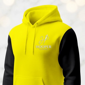 เสื้อฮู้ดผู้ชาย Hooper สีเหลืองดำ ผ้าฝ้ายเฟรนช์เทอร์รี่บุซับใน ระบายอากาศได้ดี แห้งเร็ว โลโก้ที่แขนซ้าย เหมาะสำหรับใส่ในฤดูหนาว - Product Image 4