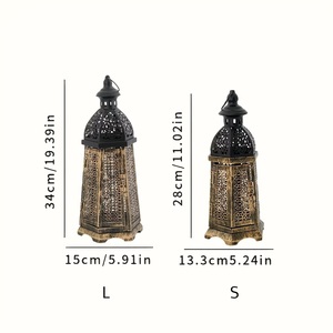 Lanterne marocaine vintage en bronze noir avec décorations ajourées complexes, porte-bougie décoratif pour la décoration de la maison pendant le Ramadan - Product Image 5