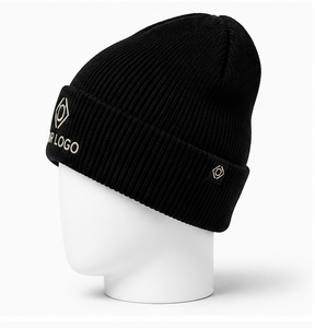 Custom Logo Jacquard Rib Knit Cuffed <b>Beanie</b> Ribbed Knit <b>Beanie</b> with Custom Embroidered Logo Winter Cuffed Knit <b>Beanie</b> Hat - Product Image 2