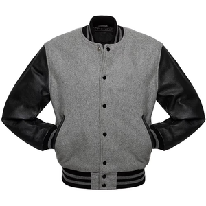 High Quality <b>Men's</b> Wool Varsity <b>Jacket</b> with Leather Sleeves Custom Logo Button Decoration Wholesale Fashion Casual <b>Winter</b> <b>Jacket</b> - Product Image 6