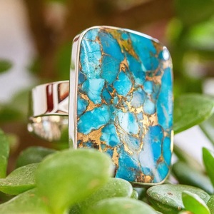 Handcrafted Composite Turquoise <b>Ring</b> Sterling Silver Wrap Statement <b>Ring</b> <b>for</b> <b>Men</b> & Women - Product Image 3