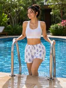Indian Floral Printed Cotton <b>Shorts</b> Casual Summer Beach High Elastic Loungewear Sleep <b>Shorts</b> Eco-Friendly Plus Size High - Product Image 4