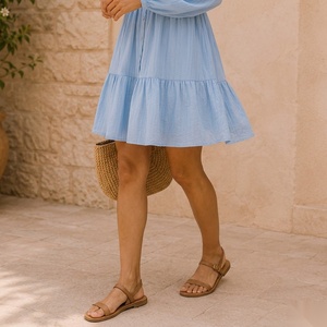Robe midi en coton coupe trapèze avec ourlet à volants, manches longues, col à revers, décontractée, respirante, coupe ample pour l'été - Product Image 6