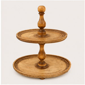 Présentoir à gâteaux en bois de 2 niveaux style ferme, plateau de service à étages en bois d'acacia pour table de desserts de mariage, présentation de cupcakes - Product Image 1