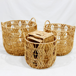 Ensemble de paniers de rangement écologiques en jacinthe d'eau, paniers tissés à maille ouverte avec poignées - Product Image 3