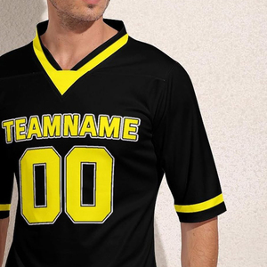 Custom Men's Black Yellow V-Neck <b>Baseball</b> Jersey Sublimated Print Team Name Number 00 Moisture Wicking Polyester Short Sleeve - Product Image 2