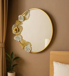 Miroir mural rond sans cadre en métal avec décoration artistique d'oiseau doré, design réglable pour la décoration intérieure - Product Image 3