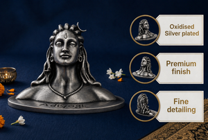 Ídolo Adiyogi de Plata Oxidada Hecho a Mano en Jaipur |   100% Latón |   Regalo de Boda Tradicional Religioso para el Hogar u Oficina |   11x7.5x7cm - Product Image 2