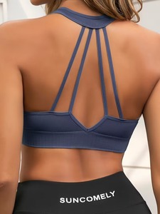 Ladies Open Back Fitness Vest Bodyshaping Undergarment Four Way <b>Stretch</b> Aerobics Jogging Top Comfort Knit Active Underwear <b>Bra</b> - Product Image 5