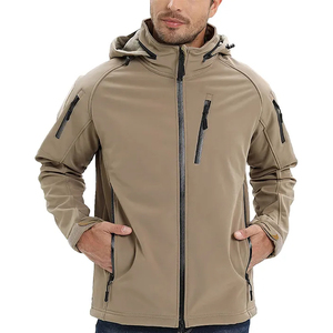 Wholesale Outdoor Workwear Hooded Jackets <b>Waterproof</b> Softshell Jackets with Zip Pockets Khaki Trekking Jacket Windproof Jackets - Product Image 1