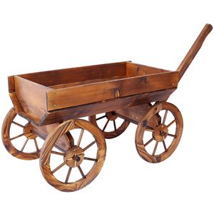Decorazione per Casa e Giardino, Carrello Mobile in Legno per Fiori, Supporto per Vasi con Ruote - Product Image 3