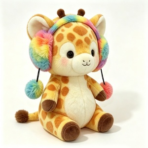 customized Pastel rainbow <b>earmuffs</b> plush giraffe,Blush cheeks giraffe plush,Round-faced giraffe stuffed toy,<b>White</b> belly giraffe - Product Image 1