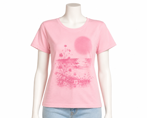 Camiseta de Mujer con Estampado Floral Rosa, Cuello Redondo, Manga Corta, Corte Holgado, Informal, de Algodón Jersey, para Primavera/Verano - Product Image 5