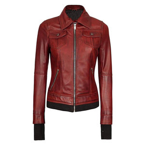 Women's Brown Genuine Leather Bomber Motorcycle Jacket Full Sleeve Breathable <b>Zipper</b> Closure Regular Length Autumn Style - Product Image 5