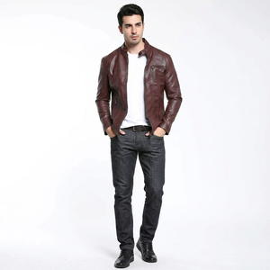 Full Sleeve Stand Collar Custom Logo 2026 Latest Design High Quality Men's <b>Winter</b> <b>Leather</b> <b>Jacket</b>-Vintage Style Breathable Coated - Product Image 6