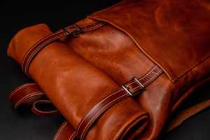 Sac à dos en cuir véritable à fermeture enroulable, sac à dos de voyage artisanal, sac pour ordinateur portable en cuir de vachette pour homme, couleur vintage marron clair LTBP-0097 - Product Image 2