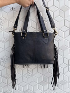 Sac fourre-tout en cuir de vachette métallisé fait main de haute qualité avec franges et bandoulière, style western, en cuir véritable pour femme - Product Image 3