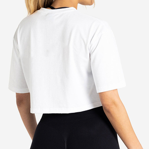 Top Corto de Punto para Mujer, Color Blanco Sólido, Cuello Redondo, Manga Corta, Informal, Transpirable, para Uso Diario, Primavera/Verano - Product Image 6