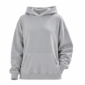 Unisex Oversized Hooded <b>Sweatshirt</b> Solid <b>Grey</b> 100% Cotton Fleece Casual Pocket Design Regular Sleeve Winter Wear - Product Image 1