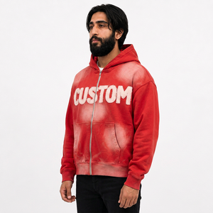 <b>Graphic</b> Winter Streetwear Zipper-<b>Up</b> Oversized <b>Hoodie</b> for Men Custom Digital Heavyweight Cotton Fleece 2 Pcs Private Label - Product Image 4