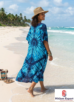 Robe Kaftan en Coton Tie-Dye Personnalisée Premium pour Femme, Manches Courtes, Mode Estivale, Fabricant de Vêtements OEM ODM, Tissu Personnalisé
