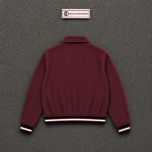 เสื้อแจ็คเก็ตบอมเบอร์สีแดงเลือดหมูสำหรับผู้ชาย มีซิปปิด แขนเสื้อแบบริบ ทรงปกติ สไตล์ลำลอง ปกเสื้อพับได้ สีพื้น ผ้าโพลีเอสเตอร์ - Product Image 6