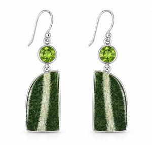 Natural Green 925 Sterling Silver Plated Gemstone Drop <b>Earrings</b> Certified for Unisex & Women's Wedding & Party Gift Jewelry - Product Image 1