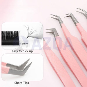 Ensemble de pinces à extensions de cils en acier inoxydable avec des pointes droites, angulaires, courbées et à bout arrondi pour une utilisation professionnelle - Product Image 4