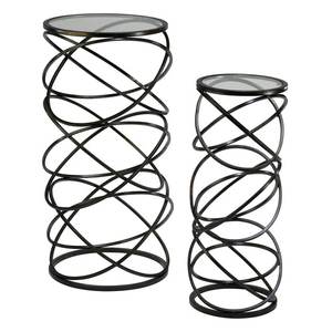 Heavy Duty Iron Metal Nesting Tables Set of 3 with Wooden Finish Top Modern Industrial Side Tables for Home Decor - Product Image 1