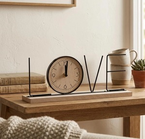 Home Letter Desk <b>Clock</b> Wooden & Metal Face Battery Operated Minimalist Design Quartz Movement - Product Image 2