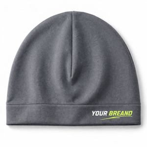 Gorro holgado gris con bordado amarillo neón, gorro de algodón suave y elástico, estilo urbano, hip hop, unisex, gorro de punto. - Product Image 1